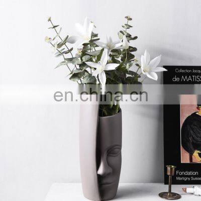 Home Accessories Pottery Flower Ceramic Decor Nordic Body Black Modern Vases Orchids Head Boho Decoration Face Shape Head Vase photo-5