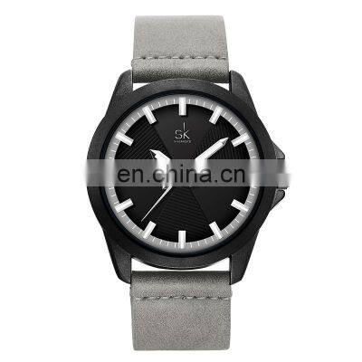 SHENGKE Luminous Unisex Watches Gray Soft Leather Band Luminous Display Matte Black Unisex Quartz Watches  K0120G