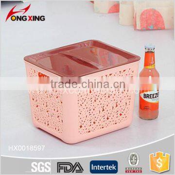 New Hollow Design Coral Color Plastic Basket Organizer