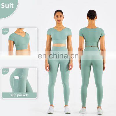 Cute Women's Sports V Neck T-Shirts With Padded Slim Short Sleeve High Strech Spandex photo-4