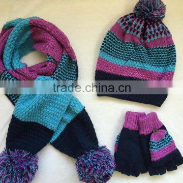 fashion striped knitting hat scarf gloves three pcs sets