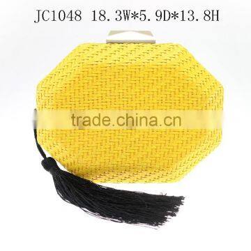 woven purse, fashion woven pu evening handbag made in china