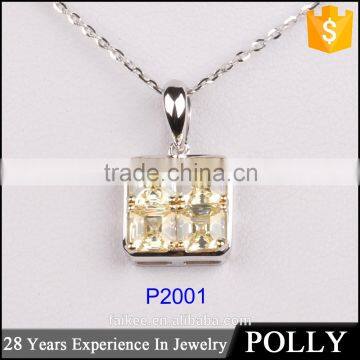 square set yellow zircon silver pendant nacklace