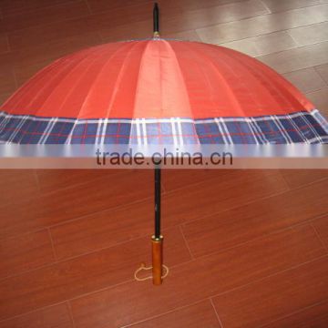 16K check golf wooden handle umbrella