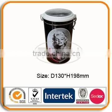 Airtight round tin box with clear pvc window and lock
