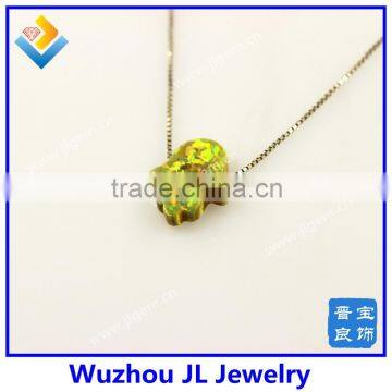 Fashion Synthetic Silver 925 Sterling Silver Chain OP46 Yellow Opal Hand Pendant Necklace photo-3