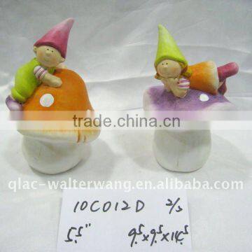 Terracotta child on mushroom, 2asst.