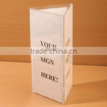 Three sides acrylic table tent for restaurant