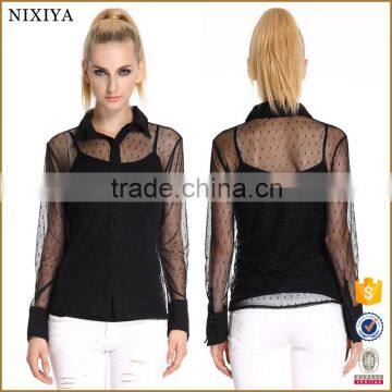 Black lace blouse sexy office lady blouse lace blouse