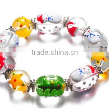 2016 New Latest Design Handmade Bracelet Santa Claus Christmas Hand Painted Stretch Glass Bead Bracelets
