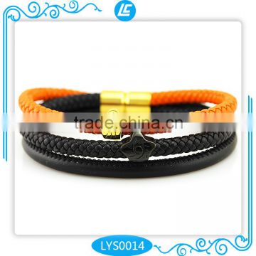 Creative Double cow leather strings plus sheep string bracelets Design with golden star charms for USA Market