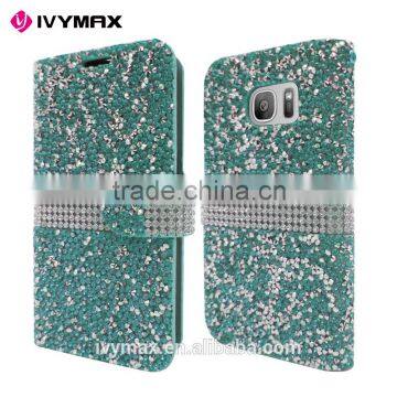 IVYMAX High Quality Luxury Rock Crystal Rhinestone PU Leather Diamond Wallet Case Flip Cover For Samsung Galaxy S7/G930