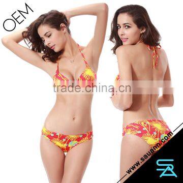 SAUANN Padded Halter Bikini Floral Print Beach Outfit Bikini