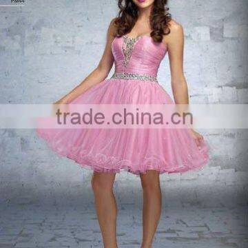 New Arrived Spaghetti Strap Pink Organza Tea-Lenght Evening Dress & Short Dress DEP-030