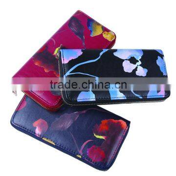 2015 FASHION LADIES FLORAL PU WINTER COLOR ZIPAROUND PURSE