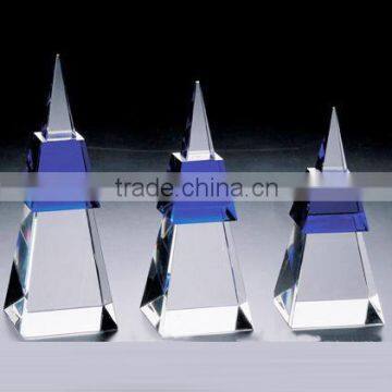 New design crystal pyramid clear and blue triangle awards