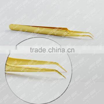 Gold Pleated 45 Degree Angled Eyelash Extension Tweezer