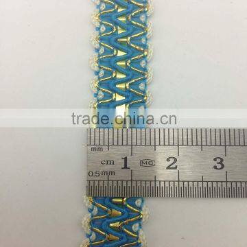 high quality pretty blue golden woven polyester flat braid trim