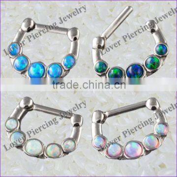 With Opal Design Steel Septum Nose Ring Septum Clicker Body Piercing Jewelry [SJ-111]