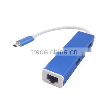 USB 3.1 Type C Multiple 3 Ports Hub with Gigabit Ethernet Network LAN Adapter