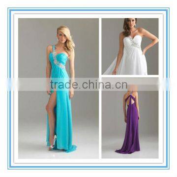 Classical One Shoulder Chiffon High Slit Buy Evening Dresses (EVFA-1021)