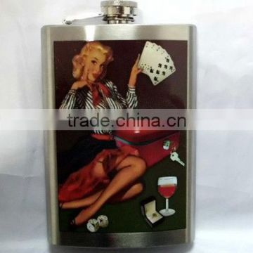 promotional gift water-transfered logo 7 oz stainless steel hip flask/miniature wine bottle