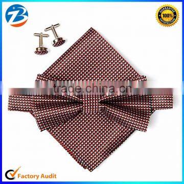 Economic Promotional Multi Colors Checks Mens Pocket Square Cufflink Self BowTie Set