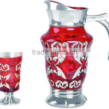 Drinking glass water jug set with silk silver plated