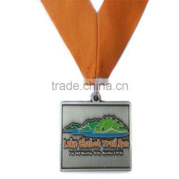 trail run medal, antique silver medal, soft enamel medal