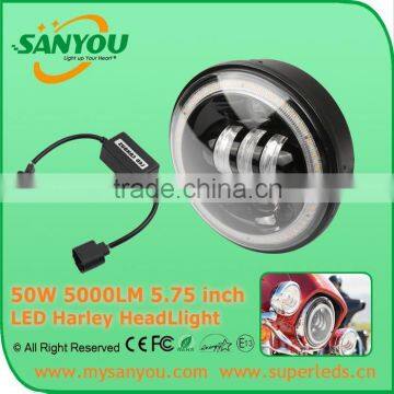 2015 Sanyou 5.75inch 50W 5000LM LED 6000K Harley motorcycle headlight with angel eye