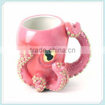 ceramic handpainted pink 3d octopus mug with octopus design