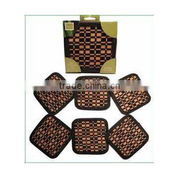 Box-shaped Dark Brown Bamboo Cup Coaster Sets