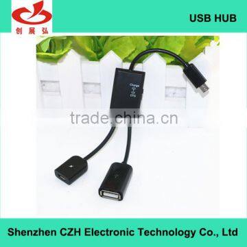 Hot sell high speed 2 PORT 2.0 Micro USB OTG Charge Hub for Mobile Phone and Tablet