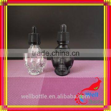 Trade Assurance 30ml Skull Head Glass e Liquid Dropper Bottle Black Frosted Glass Dropper Bottle