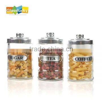 glass sugar jar with metal lid and tips for home storage