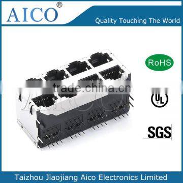 top quality pcb mounting 90 degree 8p8c 10/100BASE-T shielded 2x4 poe rj45 female connector