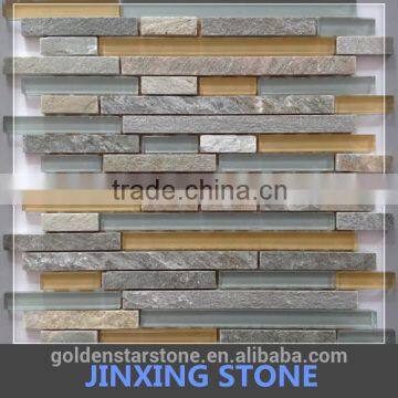 golden white qtz interlocking pattern glass mosaic tile and stone mosaic (crystal glass )