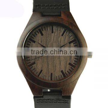 Custom logo watch mens retro ebony watches with leather strap