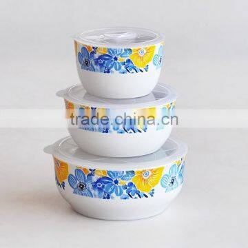 Set of 3pcs Ceramic Salad Bowl Set With Plastic Lid photo-2