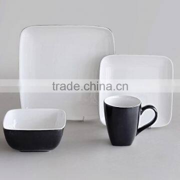 16pcs ceramic square dinnerware set with two tone solid color