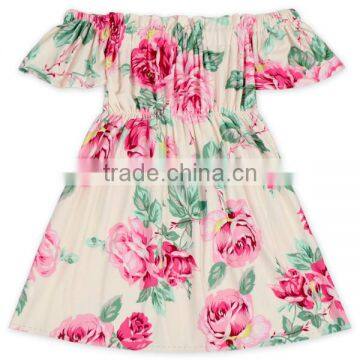 Ruffle Summer Rose Floral Off-Shoulder Flutter Sleeve Dress