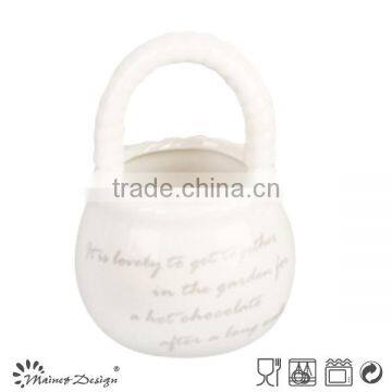 2015 hot selling ceramic flowerpot with handle