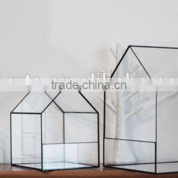 Small House Stained Glass Gecoration Terrarium Home Decor Planter for Indoor Gardening photo-2