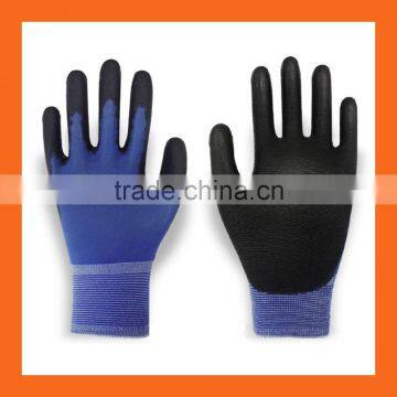 18 Gauge Ultra Lite Black Polyurethane Coated Gloves,Blue Nylon Working PU Gloves,Safety PU Palm Fit Gloves