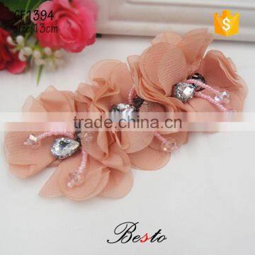 Wholesale antique crystal peach chiffon flower for dresses