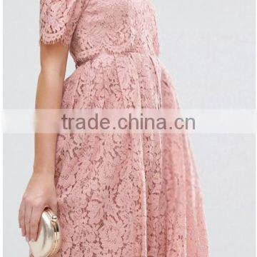 Guangzhou Clothing OEM Pink Undertone Cold Shoulder Lace Prom Dresses photo-5