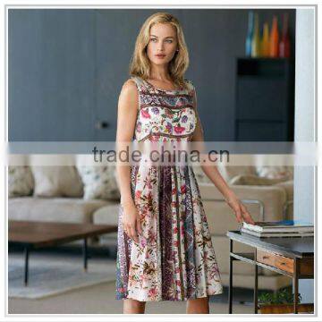 Customized 2015 Top Quality New Design Digital Printing 100% Silk Satin Dresses