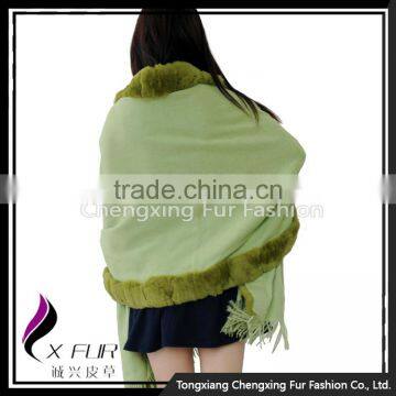 CX-B-P-48B 2016 Ladies Latest Rex Rabbit Fur Trim Shawls and Scarves Pashmina photo-2