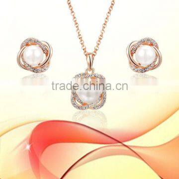 Rose Gold Plated Pearl With CZ Stuuded Party Wear PendantSet photo-6