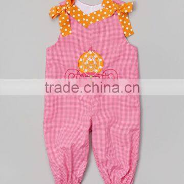 Infant/Toddler Pink Gingham Applique Cinderella Pumpkin truck Bubble Romper
